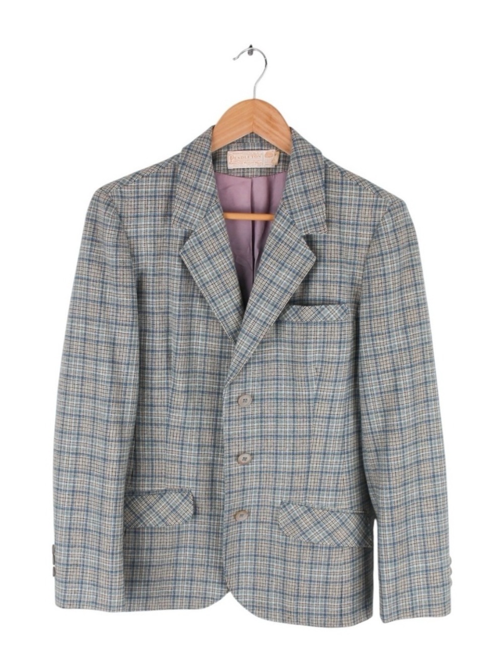 Vintage 60s Pendleton Wool Blazer Jacket Plaid USA Made Tailored Blue Womens 12